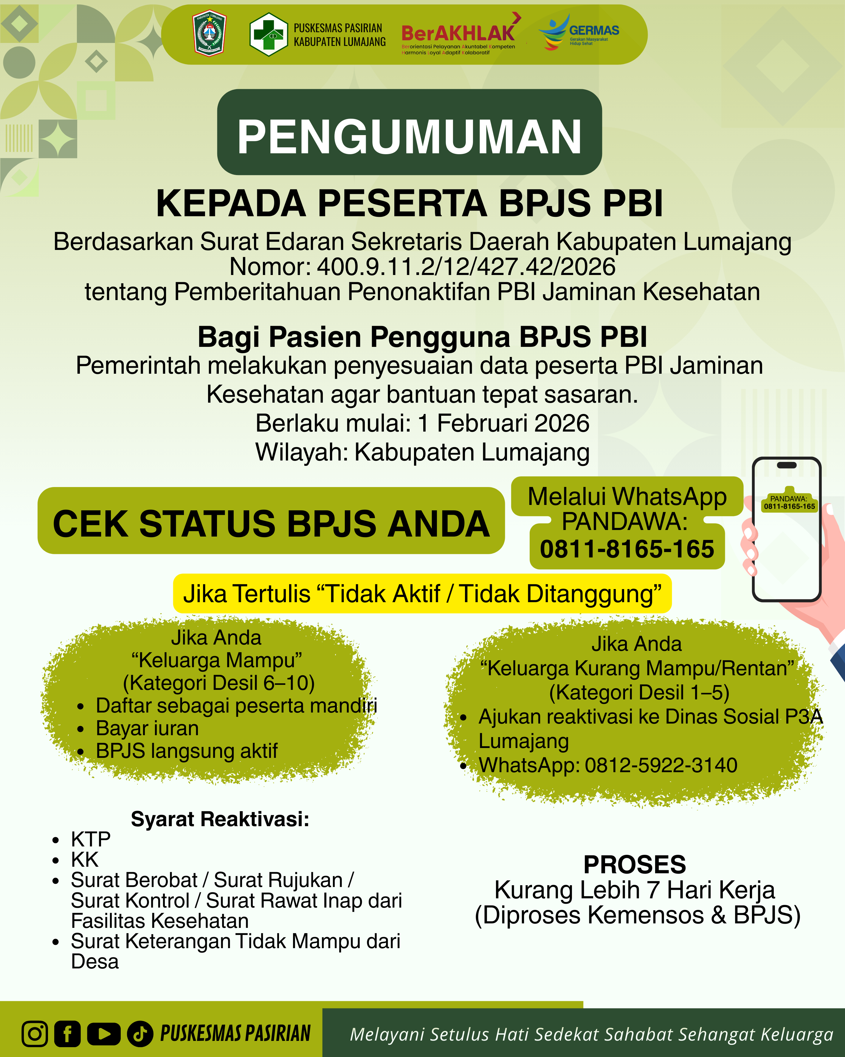 Pengumuman pada Peserta JKN PBI