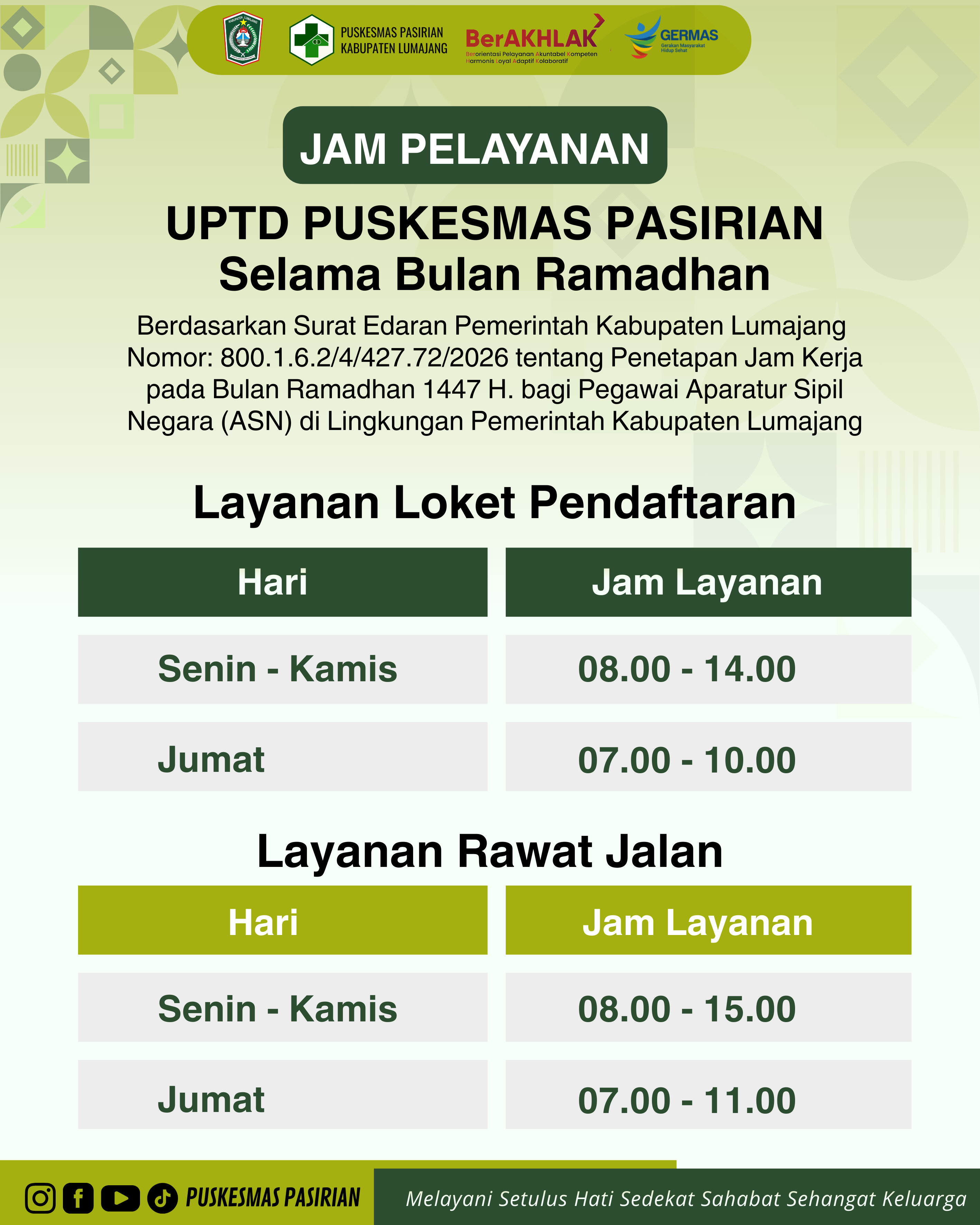 Jam Pelayanan Selama Bulan Ramdhan